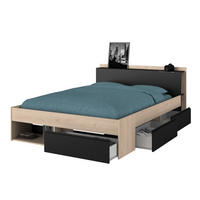 BETT mit Regal und 3 x Schubkasten Stauraumbett 140 x 200 cm - Eichefarben/Schwarz, Holz/Holzwerkstoff (140/200cm) - Parisot Meuble