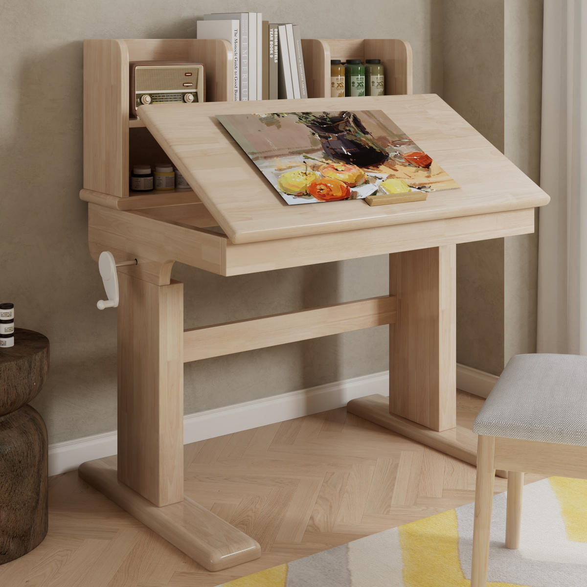 SCHREIBTISCH Naturfarben 92/60/89 cm höhenverstellbar Massivholz - Naturfarben, Holz (60/92/89cm) - PANGIVO