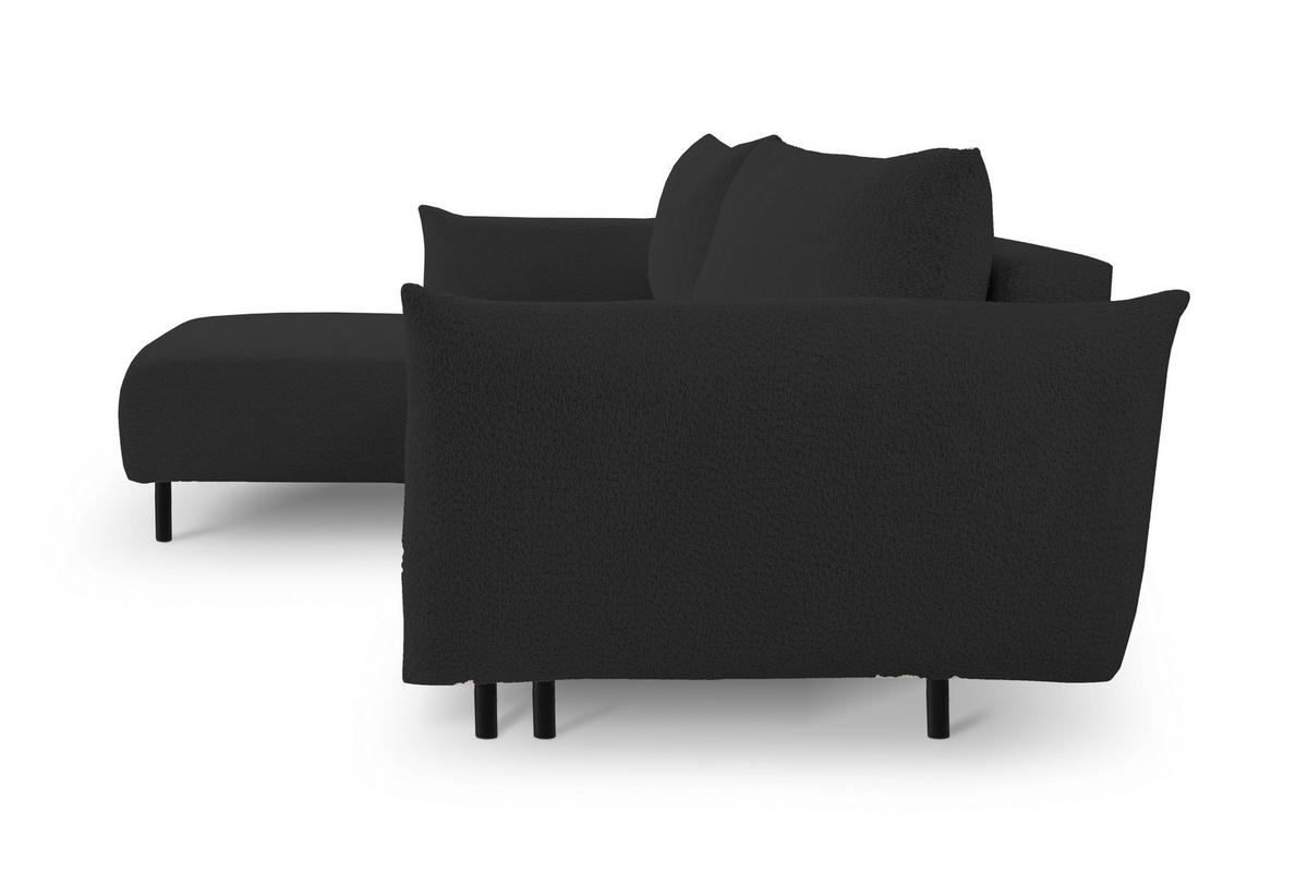 ECKSOFA ADEL mit Schlaffunktion und Bettkasten, L-förm, Metallbeine, verstellbar lose Rückenkissen, freistehend, LINKS, 171x257x90 cm, Black - Schwarz, Holz/Textil (171/257cm) - DomoHome