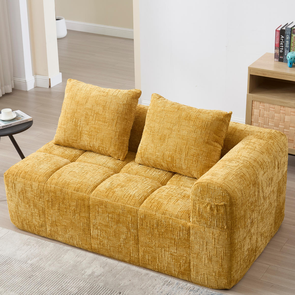 2-SITZER Sofa Chenille mit Chaiselongue und Seitentaschen 158/90/60 cm Gelb - Gelb, Textil (60/158/90cm) - Redom