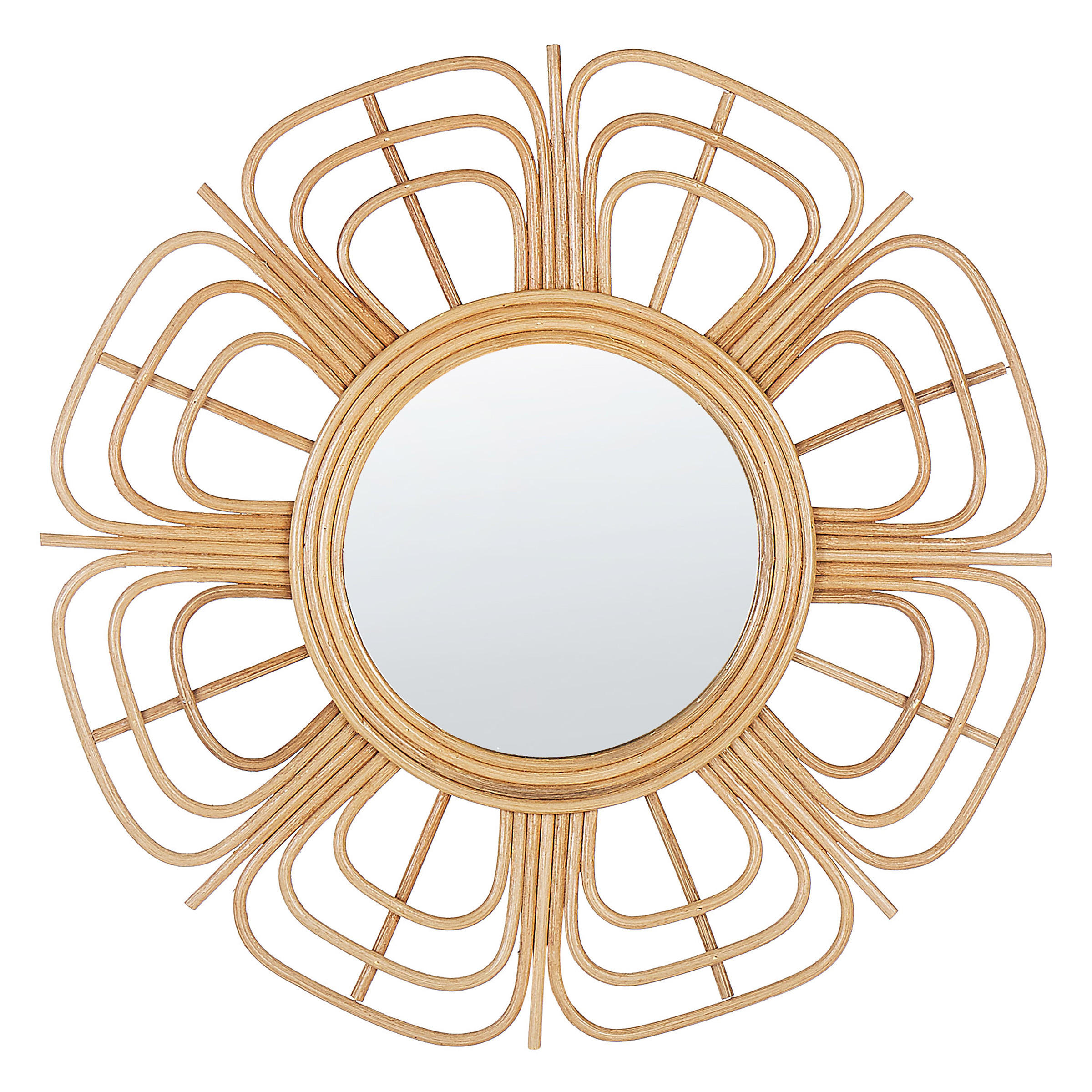 WANDSPIEGEL Rattan natürlich Sonnenform 60 cm Pasaku - Beige/Naturfarben, Naturmaterialien (60/60/1cm) - Beliani