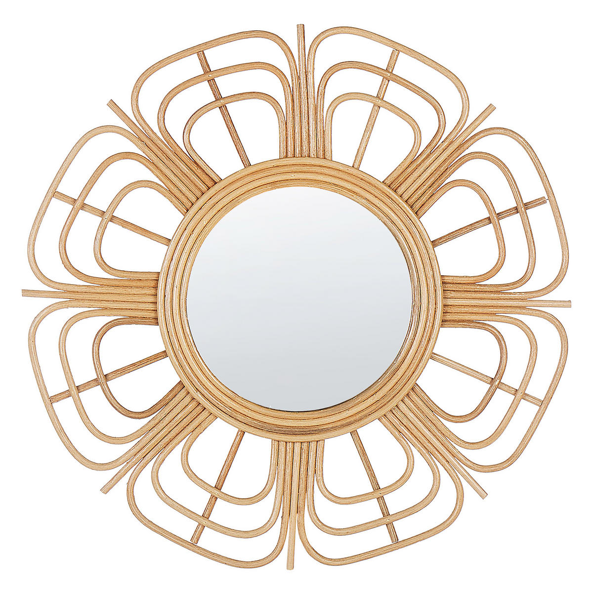 WANDSPIEGEL Rattan natürlich Sonnenform 60 cm Pasaku - Beige/Naturfarben, Naturmaterialien (60/60/1cm) - Beliani