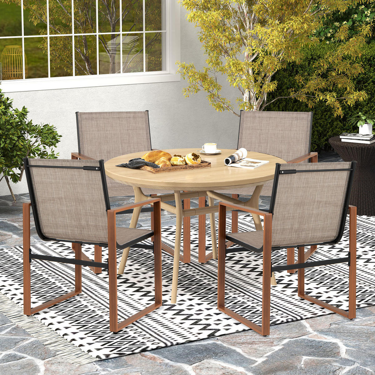 TERRASSENSTUHL Braun(2er-Set) - Braun, Metall (55.5/86/59cm) - COSTWAY