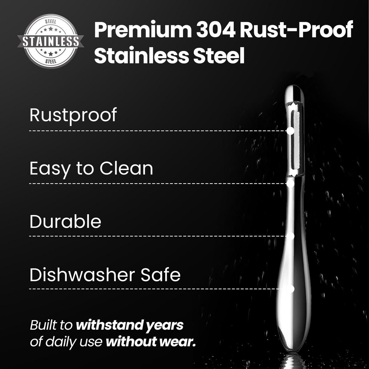 GEMÜSESCHÄLER aus Edelstahl Hochwertige, extra scharfe Klinge I Form mit ergonomischem Anti-Rutsch-Griff Spülmaschinenfest, 5 Jahre Garantie - Edelstahlfarben, Metall (3.05cm) - Gourmet Easy