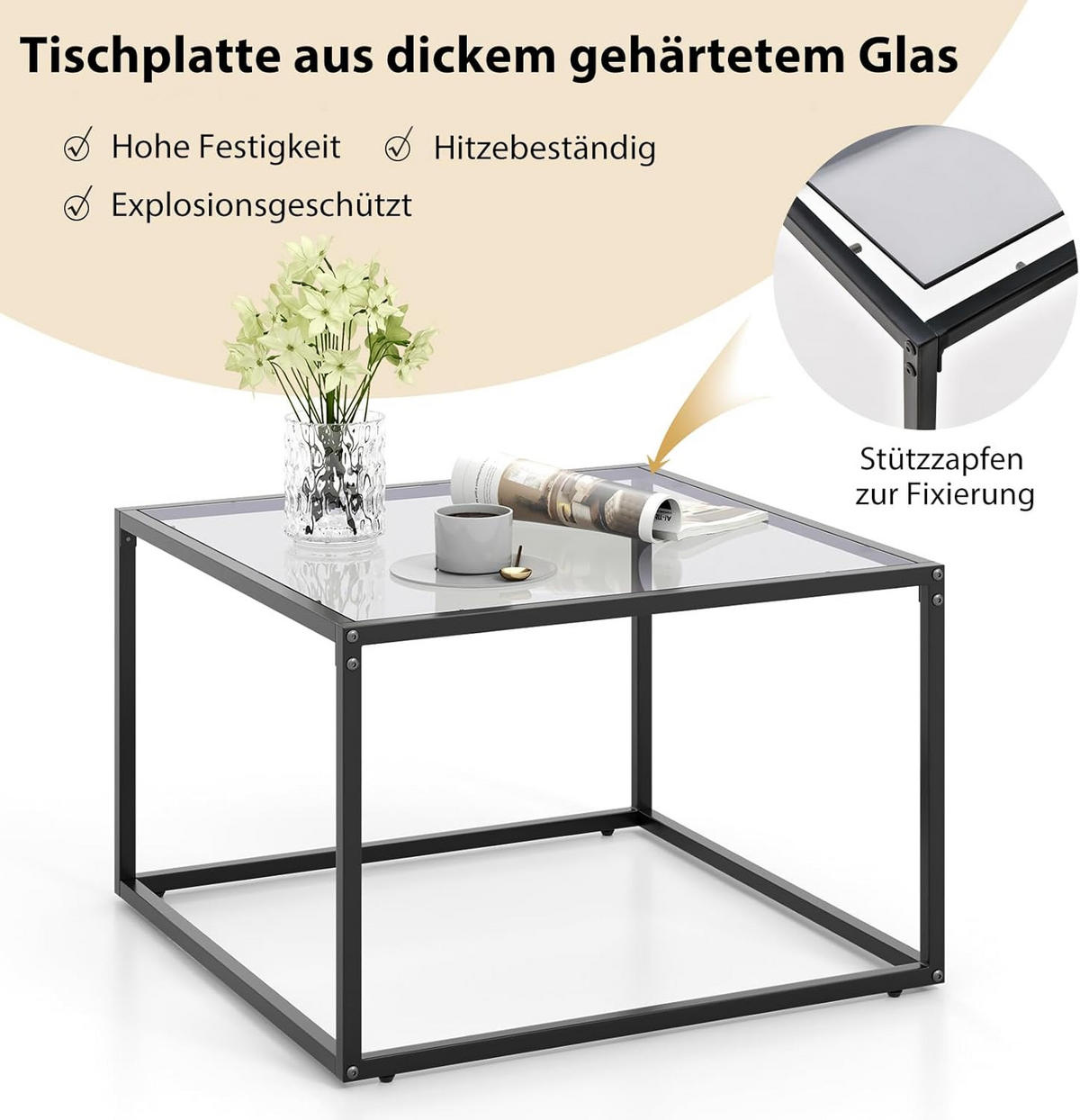 COUCHTISCH Glas Grau - Grau, Glas (70/70/45cm) - COSTWAY