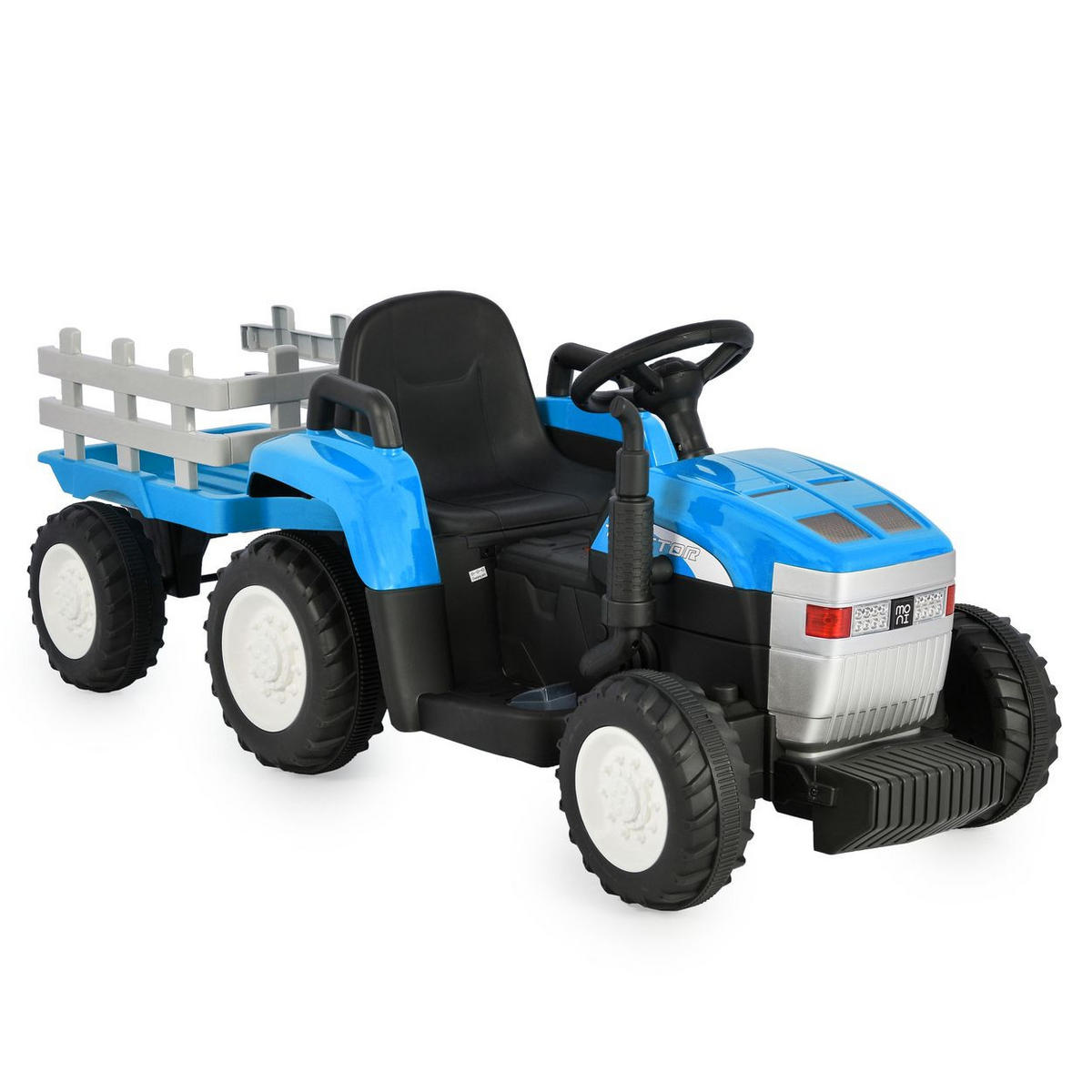 KINDERELEKTROTRAKTOR Dallas blau mit Anhänger, Fernbedienung, Musik, Lichter - Blau, Kunststoff (140/52/53cm) - Moni
