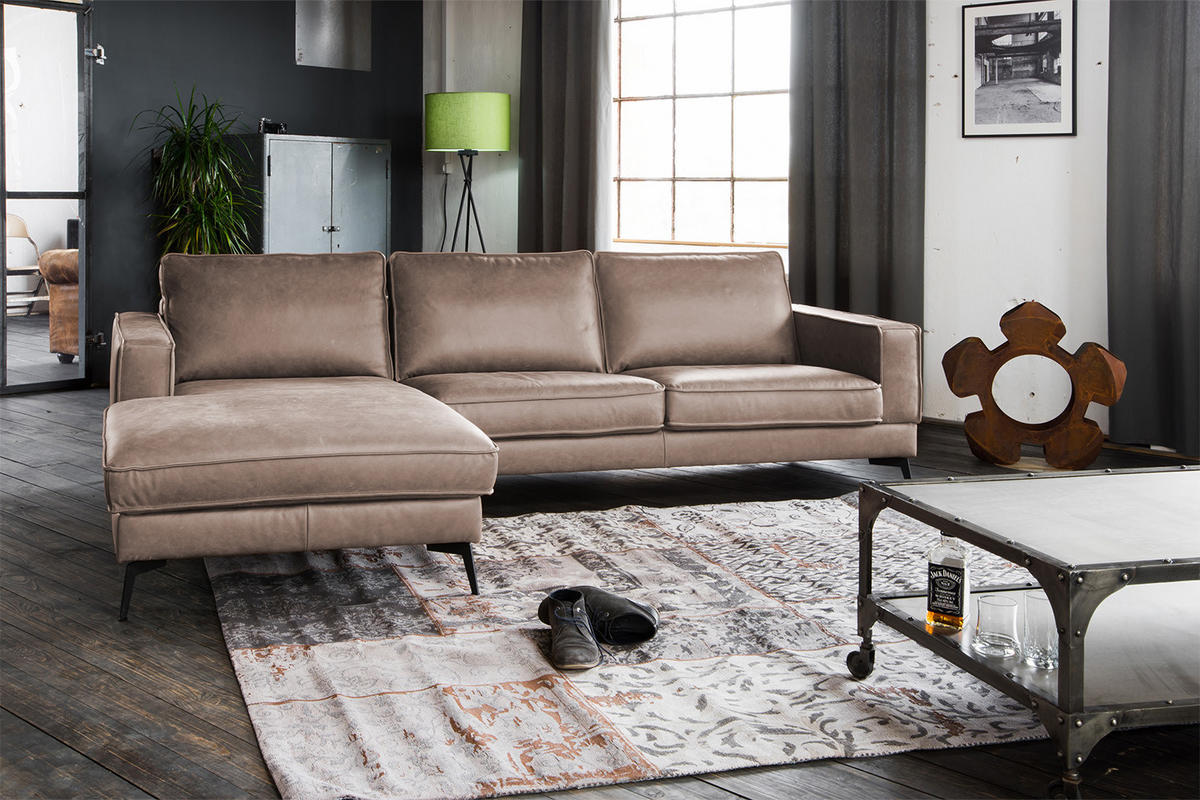 ECKSOFA BLOOM Taupe Leder - Taupe/Schwarz, Leder (276/177cm) - KAWOLA