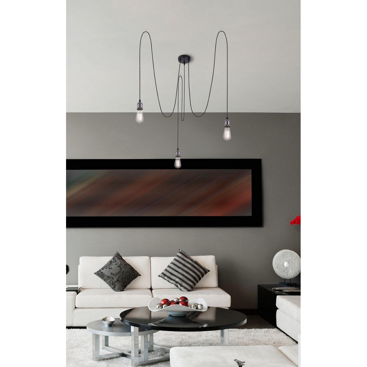 HÄNGELEUCHTE OLIVER Metall schwarz, 3-flammig, Ø200 cm - Schwarz, Metall (200/200/100cm) - Globo Lighting