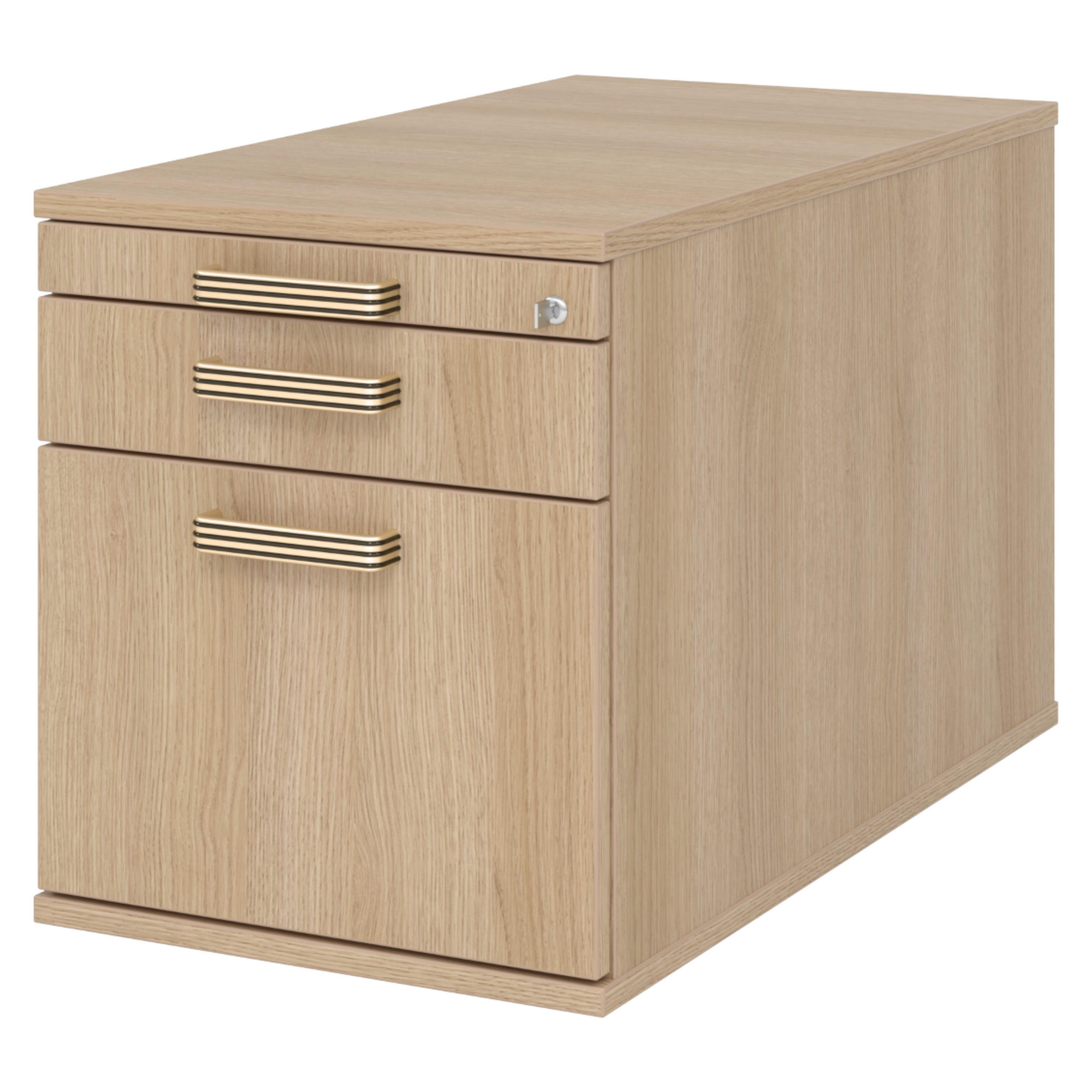 ROLLCONTAINER - mit Hängeregistratur 80/42,8/51,2 cm in Eichefarben Streifengriff (Kunststoff) - Eichefarben, Holzwerkstoff (42.8/51.2/80cm) - bümö
