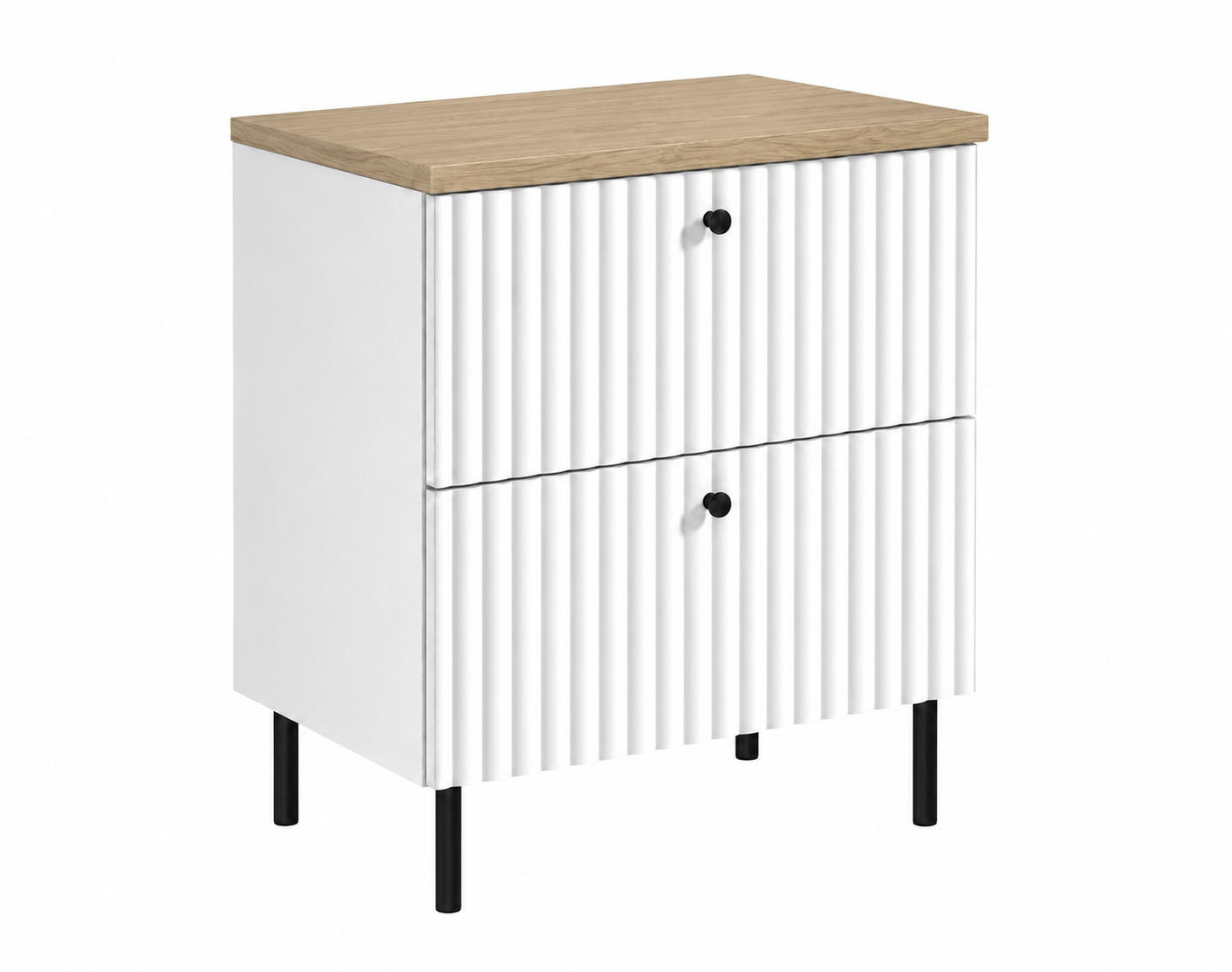 BADEZIMMERSCHRANK: Weiß / Platte Helle Eiche / Griffe Schwarz / Beine Schwarz, 60 x 44,4 x 73,6 cm - Schwarz/Weiß, Holzwerkstoff (60/73.6/44.4cm) - 3XE LIVING
