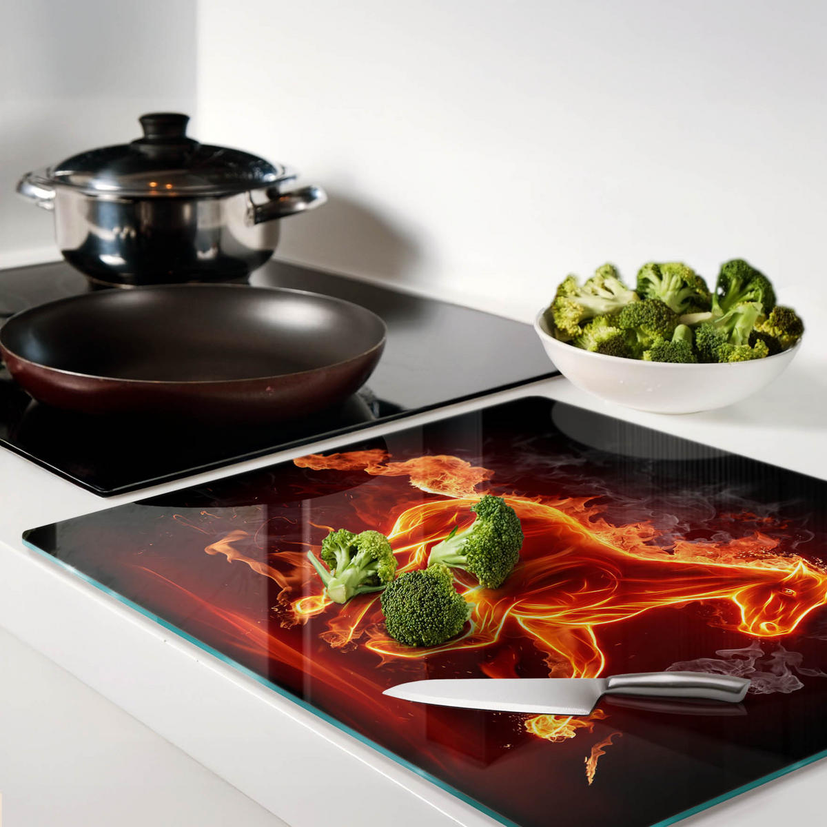 GLASPLATTE 60x52 cm Pferd in Flammen - Rot, Glas (60/52cm) - TULUP