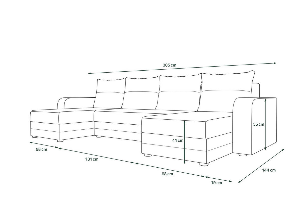WOHNLANDSCHAFT HEWLET U BIS Cosmic 800 mit Schlaffunktion - Braun, Textil (305/90/140cm) - Bedante