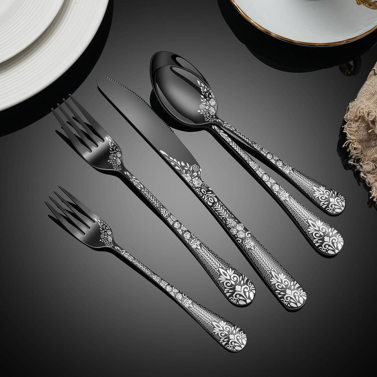 BESTECKSET 20-teilig Edelstahl - Schwarz, Metall - Kaket