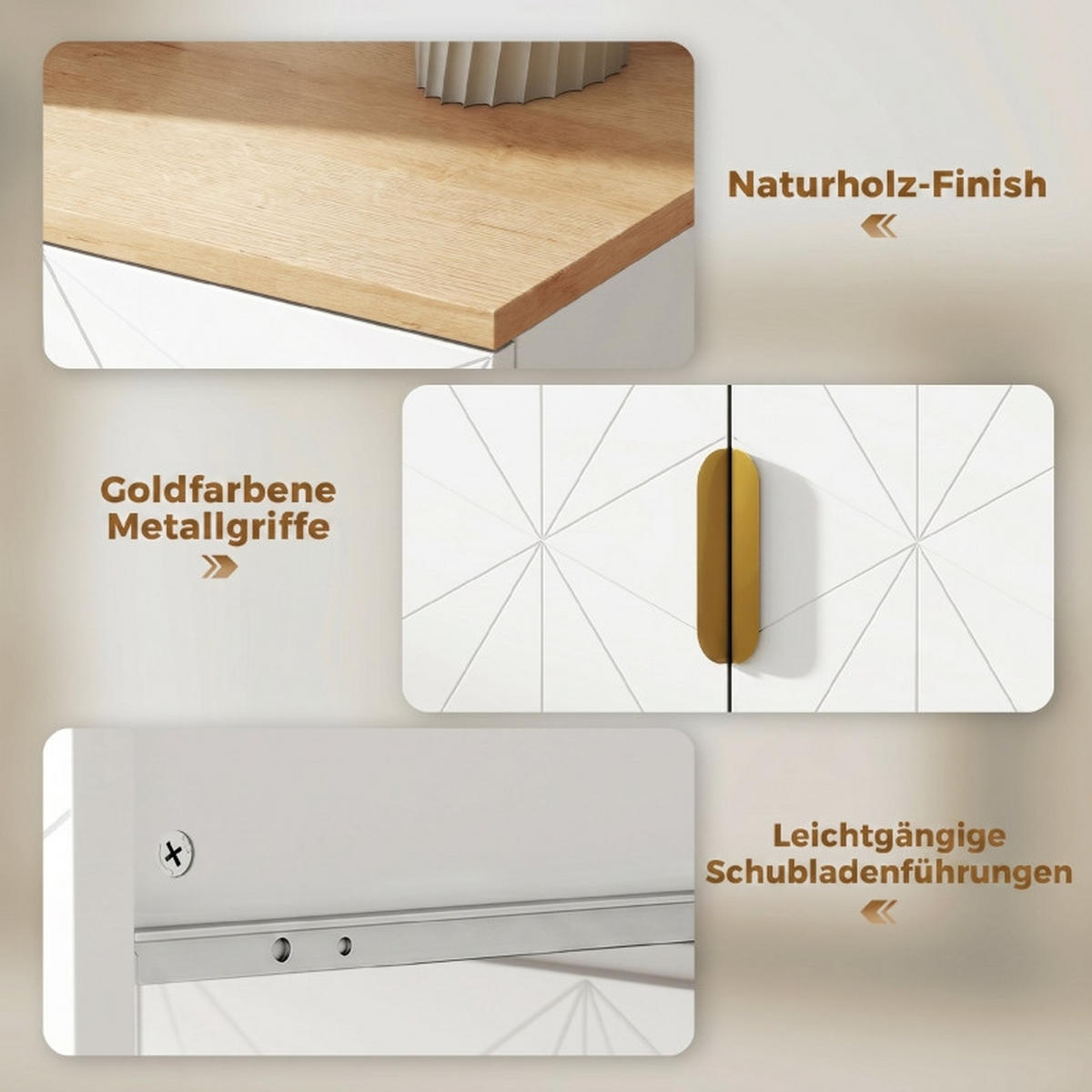 SIDEBOARD DE-38800 60/32/82 cm Schublade und verstellbares Regal Weiß/Natur - Weiß, Holzwerkstoff (60/82/32cm) - ComfortXL