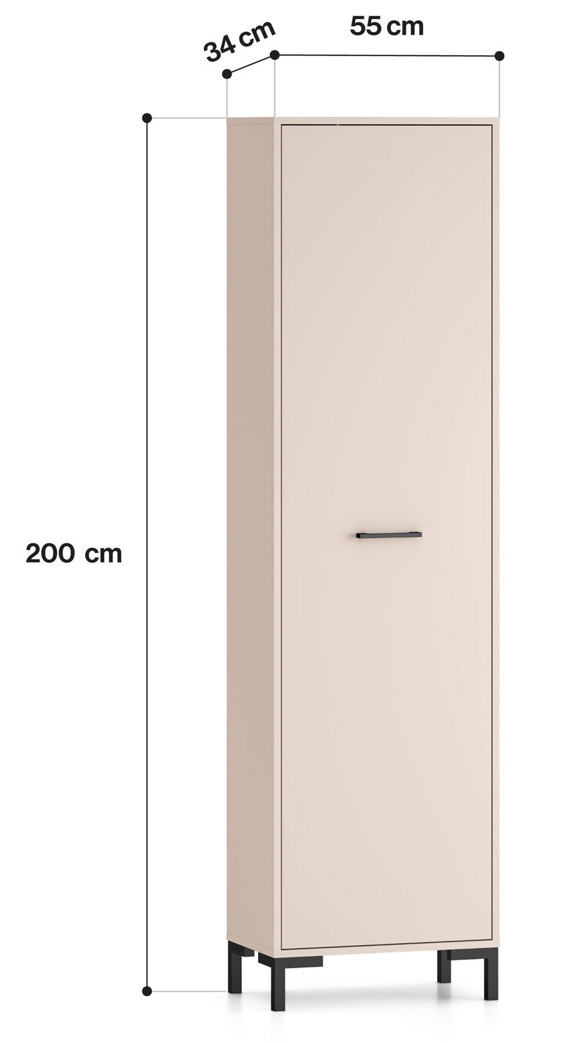 GARDEROBENSCHRANK Oiven Cashmere 55 / 34 / 200cm - Kaschmir/Creme, Holz/Holzwerkstoff (55/200/34cm) - Feldmann-Wohnen