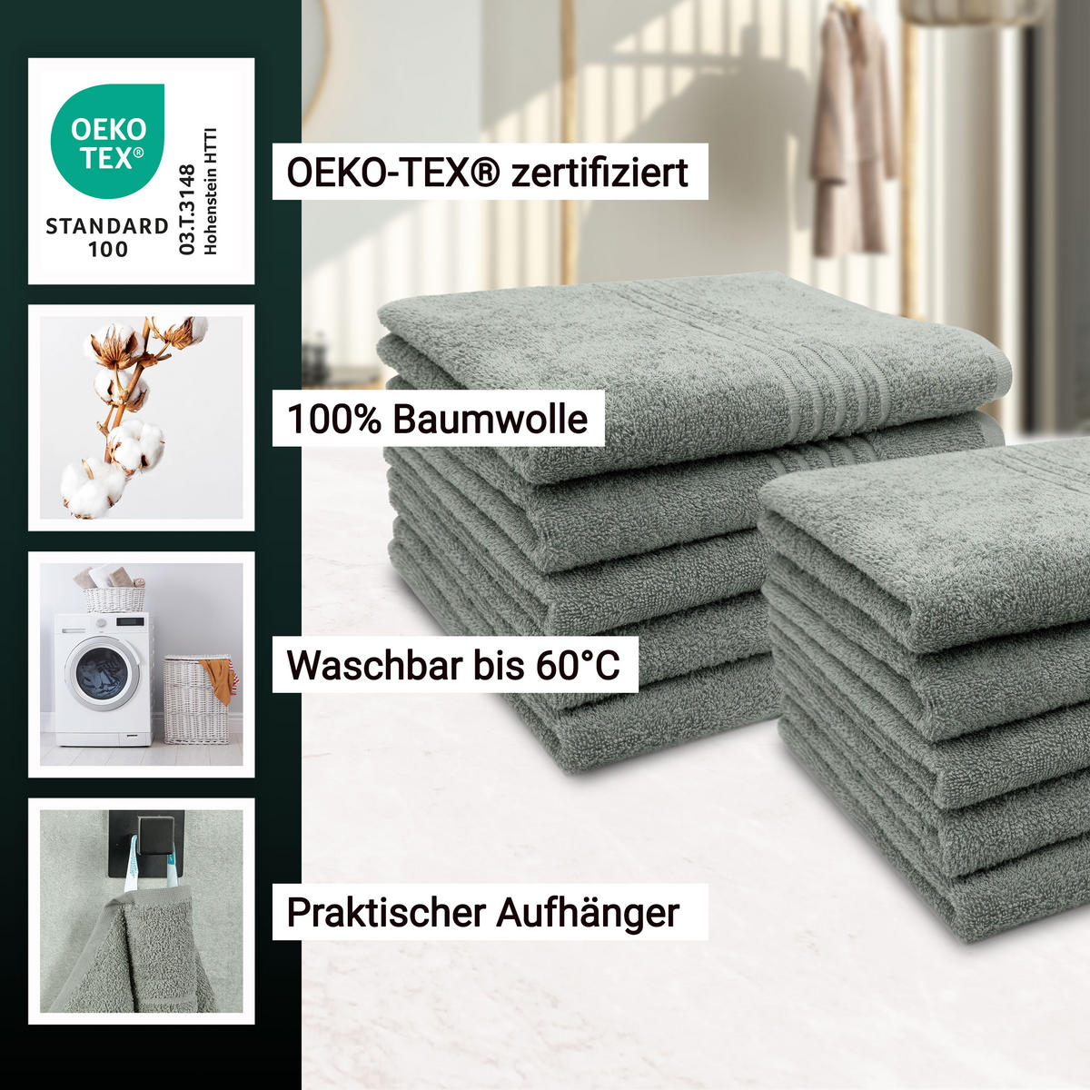 HANDTÜCHER, 10er-Set, 50x100 cm, 100% Baumwolle, Grau - Grau, Textil (50/100cm) - Zollner