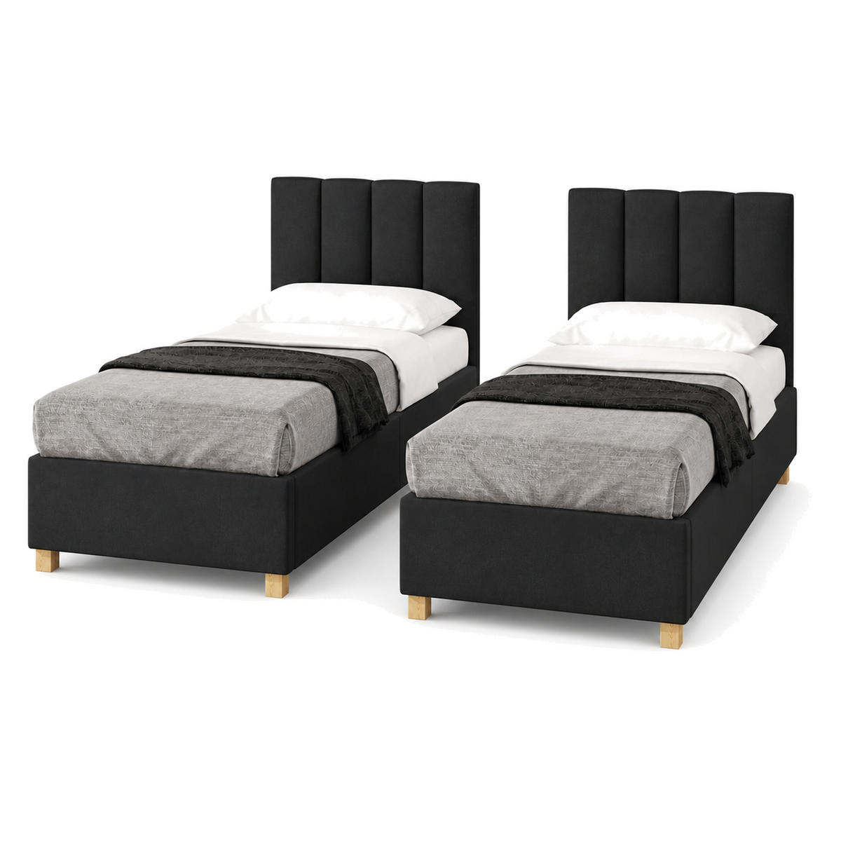 HOTELBETT EUROPA 90x200 cm, Mobil Bett auf Rollen & Koppelbar mit Bonell Matratze, 1 Stück, Schwarz - Schwarz, Holz/Buchenholz (90/200cm) - Trada