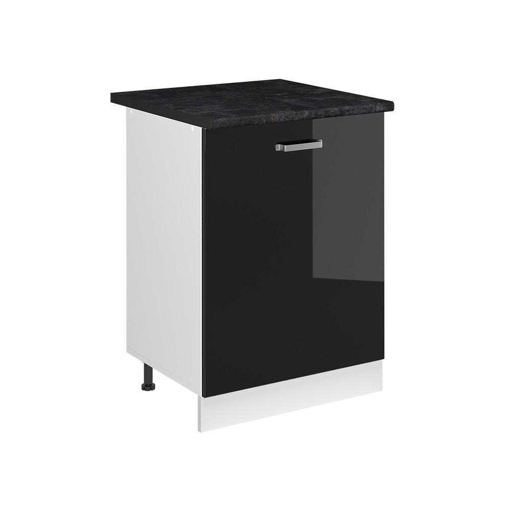 KÜCHENUNTERSCHRANK R-Line, Schwarz Hochglanz/Weiß, 60 cm mit 1 Tür Arbeitsplatte Anthrazit - Schwarz Hochglanz/Weiß, Holzwerkstoff (60/81.6/60cm) - Vicco