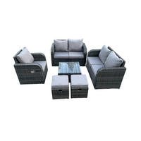 LOUNGEGARNITUR Polyrattan Dunkelgrau 7-Sitzer - Dunkelgrau, Metall - Fimous
