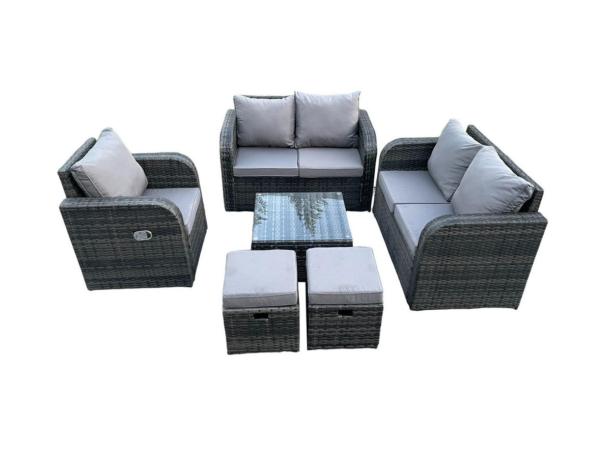 LOUNGEGARNITUR Polyrattan Dunkelgrau 7-Sitzer - Dunkelgrau, Metall - Fimous