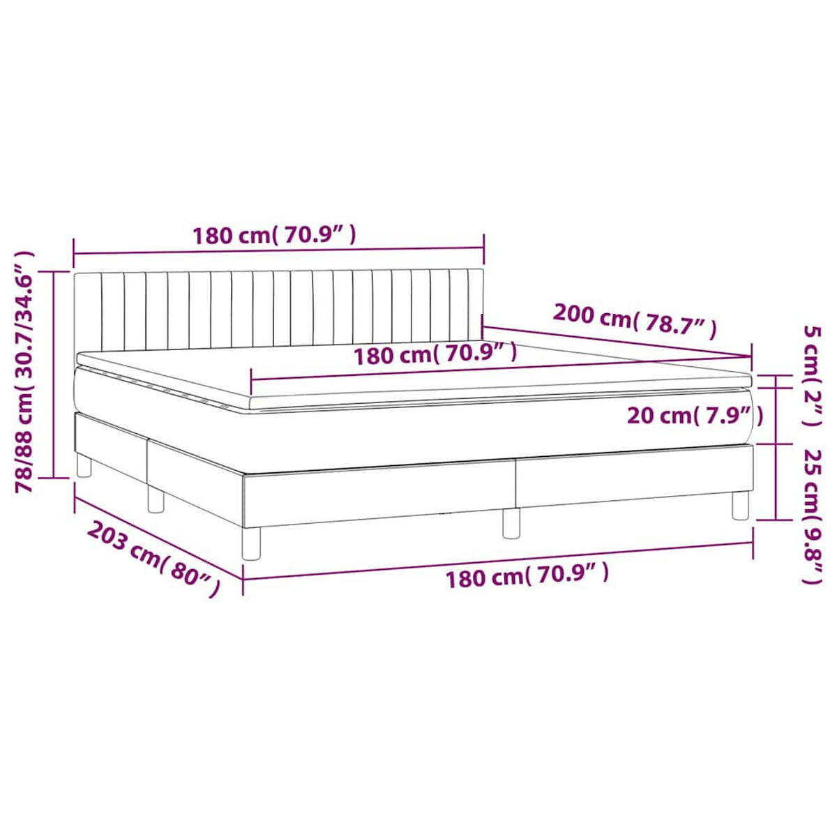 BOXSPRINGBETT 180/200 Cm Grau Samt - Grau, Textil (180/203cm) - vidaXL
