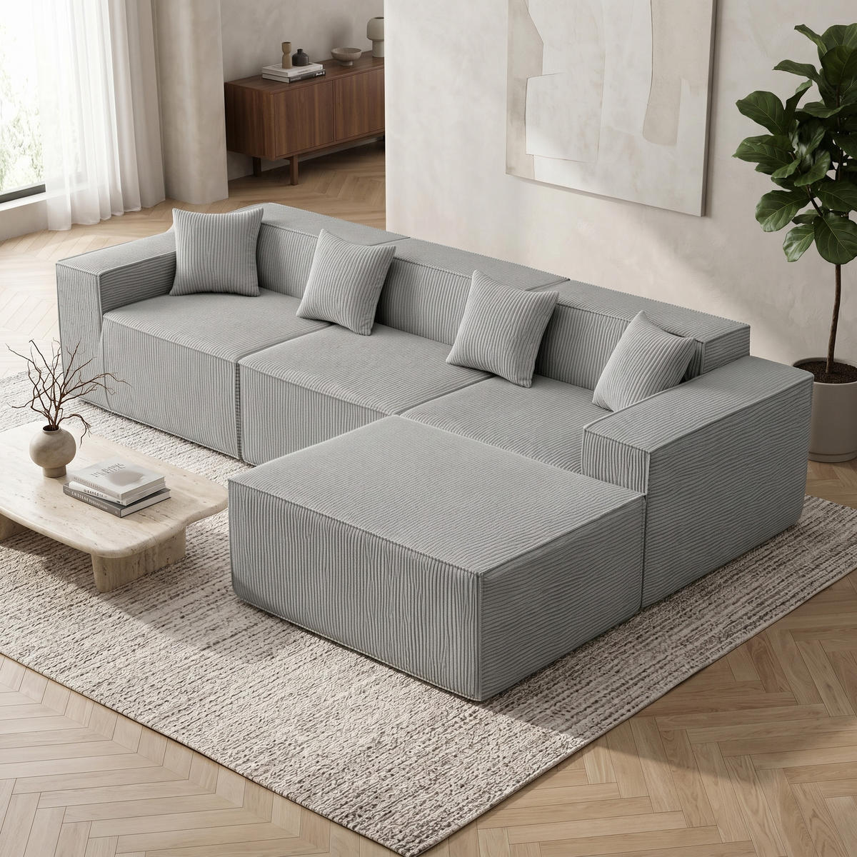 ECKSOFA cordstoff 279 cm flexibles design - Grau, Textil (279/165cm) - Urban Meuble