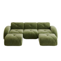 WOHNLANDSCHAFT Grün 281/171/76 cm 3-Sitzer mit 2 Hockern - Grün, Textil (281/76/171cm) - PANGIVO
