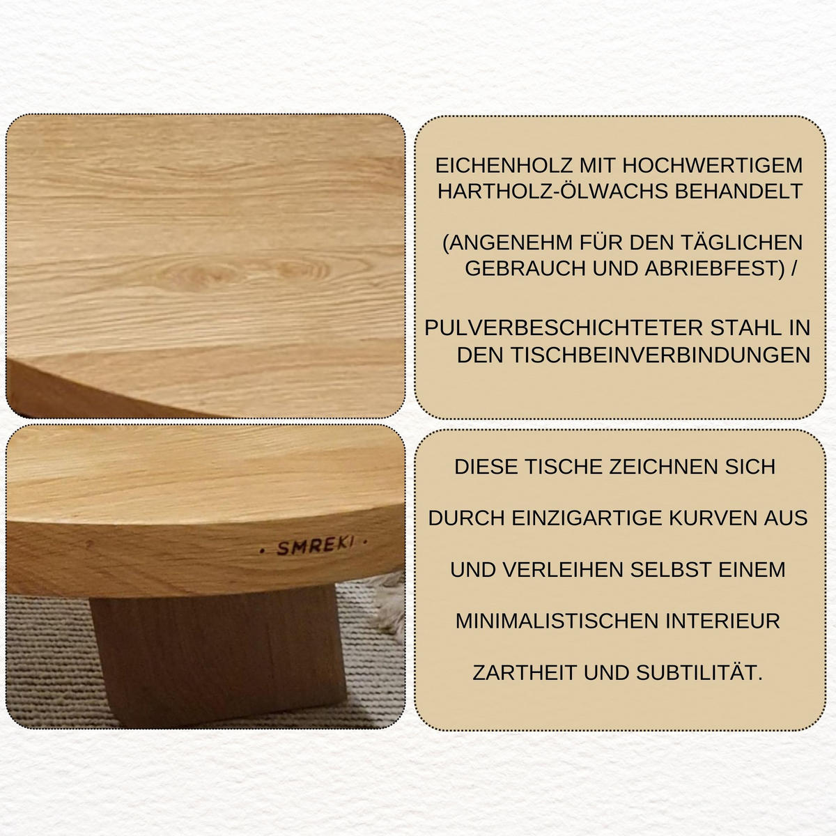 COUCHTISCH Eichenholz vollmassiv rund Naturbelassenen 50/50/45 - Naturfarben, Holz (50/50/45cm)