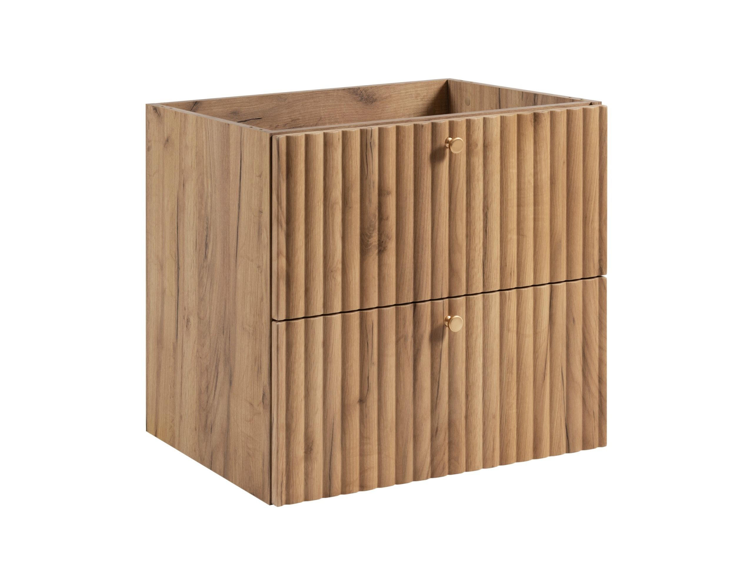 WASCHBECKENUNTERSCHRANK BELLO geriffelt Eiche Craft Gold 60/57/46 cm - Eichefarben, Holzwerkstoff/Metall (60.2/57/46cm) - Rodan