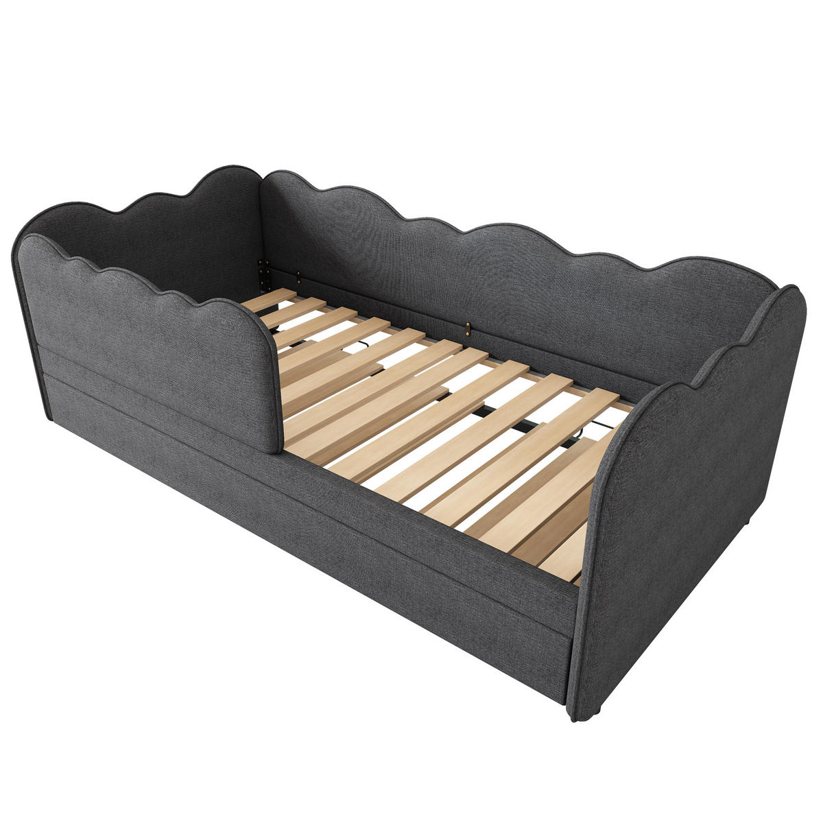 POLSTERBETT aus Leinen 90x190 cm in Grau mit Ausziehbett - Grau, Textil (90/190cm) - Modfu