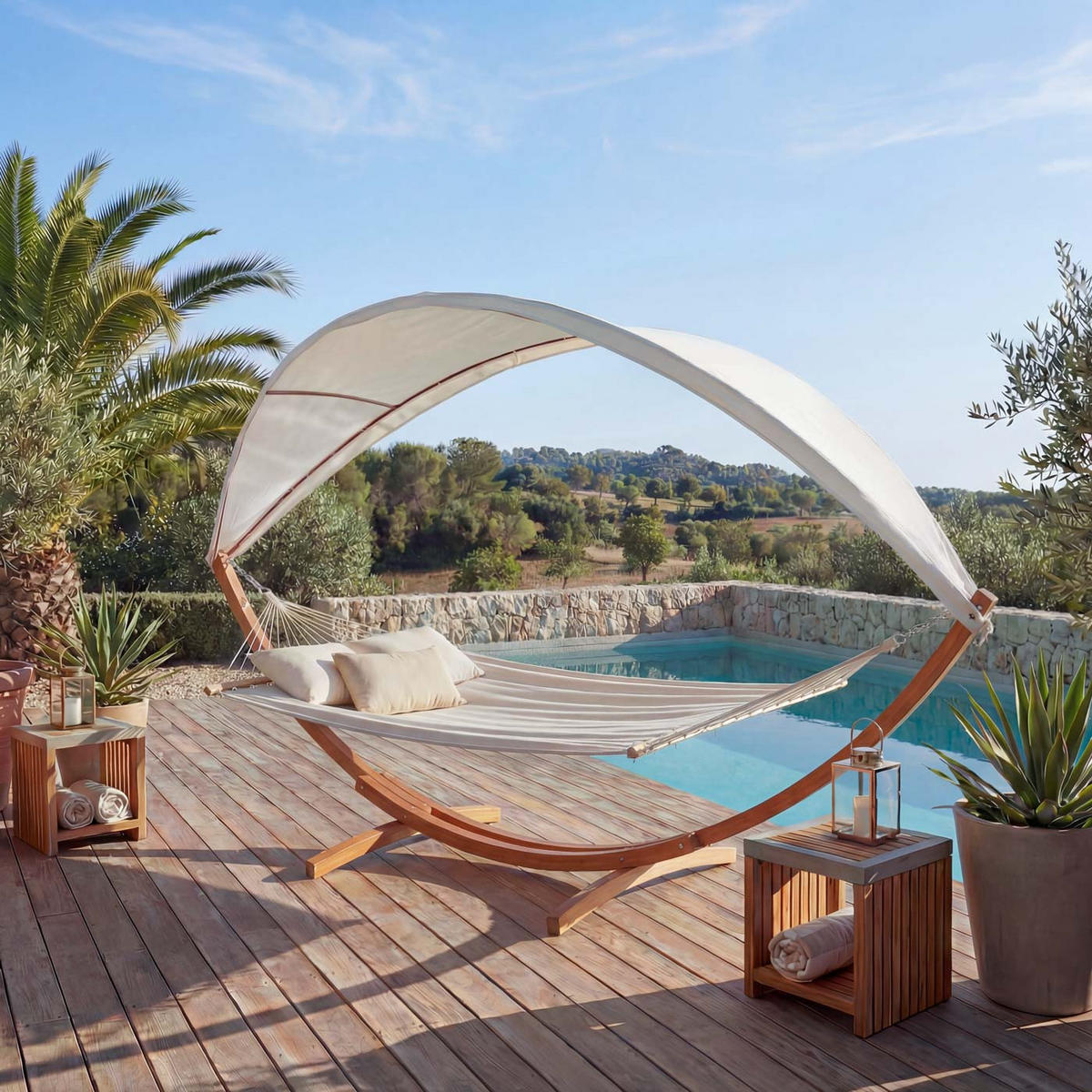 HÄNGEMATTE Braun, Cremeweiß - Braun/Weiß, Holz (420/220/150cm) - MCW