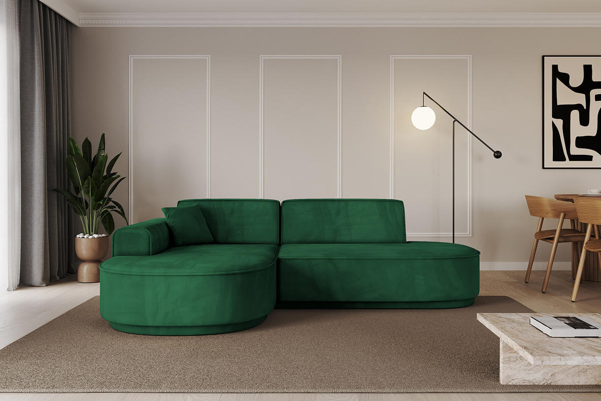 ECKSOFA Ottomane Links MARI-L1-v3 - 243x171x83 cm Dunkelgrün Velours - Dunkelgrün/Schwarz, Holzwerkstoff/Kunststoff (243/171cm) - ALTDECOR