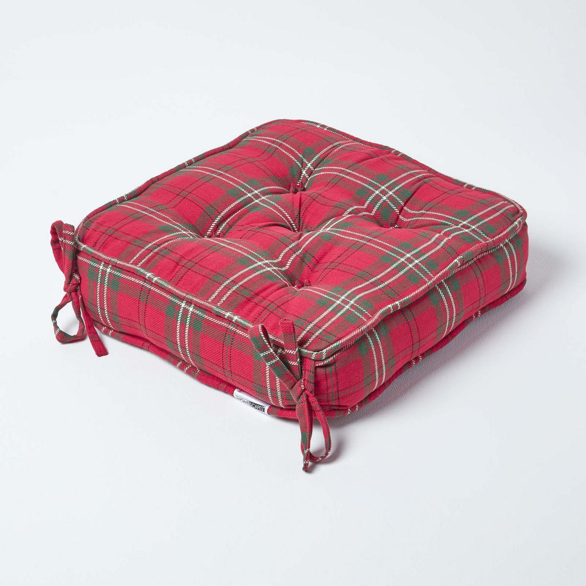 SITZKISSEN rot-grün kariert 40/40/10 cm – Stuhlkissen Baumwolle - Rot, Textil (40/40/10cm) - Homescapes