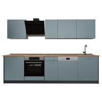 KÜCHENZEILE R-Line, Blau-Grau/Anthrazit, 280 cm Arbeitsplatte Goldkraft Eiche - Anthrazit/Blaugrau, Holzwerkstoff (280/206.8/60cm) - Vicco