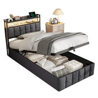 POLSTERBETT 90/200 cm Grau mit Bettkasten und LED-Beleuchtung - Grau, Holz (90/200cm) - SHOPENTRA