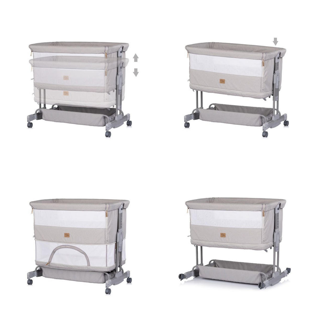 BEISTELLBETT Zen 2 in 1 grau Babybett Schaukelfunktion 7 Höhen Moskitonetz - Grau, Metall (46/81cm) - Chipolino