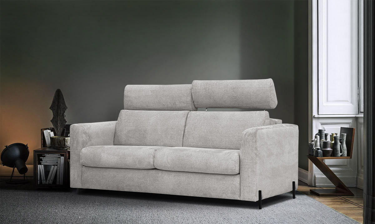 SOFA MEZO 3-Sitzer mit Schlaffunktion, beige - Beige/Schwarz, Holz/Textil (232/90/107cm) - Courtois Laville