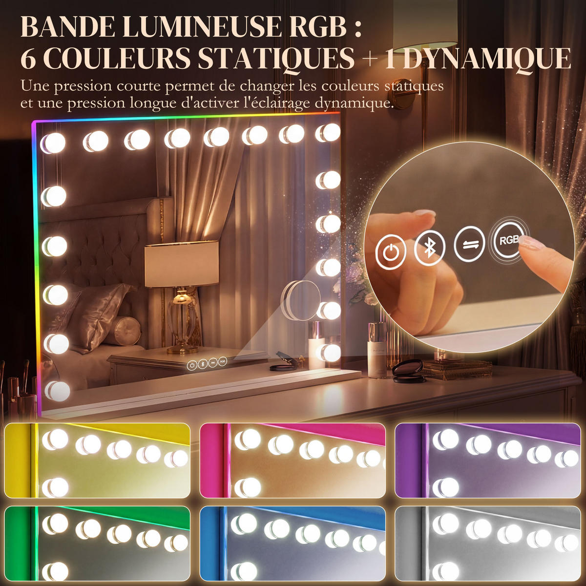 SCHMINKSPIEGEL DE-18035 18 LED, RGB Licht, Bluetooth Weiß - Weiß, Glas (14/80/60cm) - ComfortXL