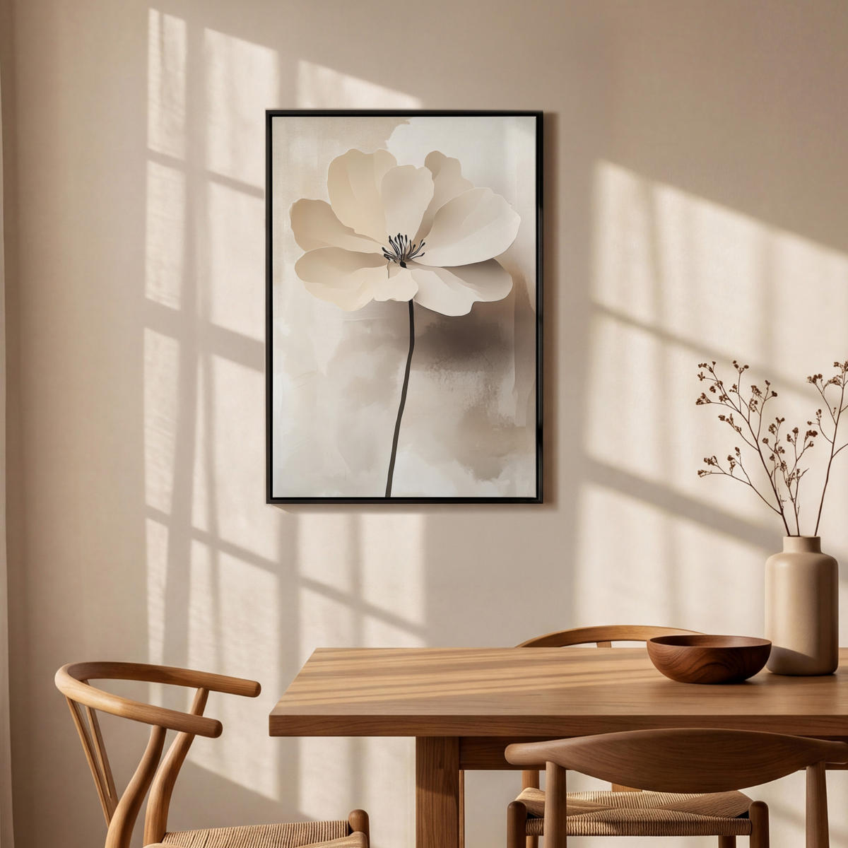 LEINWAND Bilder mit Rahmen - Blume - Beige - Farbe - Schatten - 60x90 - Creme, Textil (60/90cm) - MuchoWow