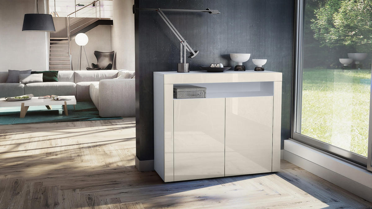 KOMMODE Valencia Creme Hochglanz / Creme Hochglanz - Creme, Holzwerkstoff (108/92/40cm) - Vladon