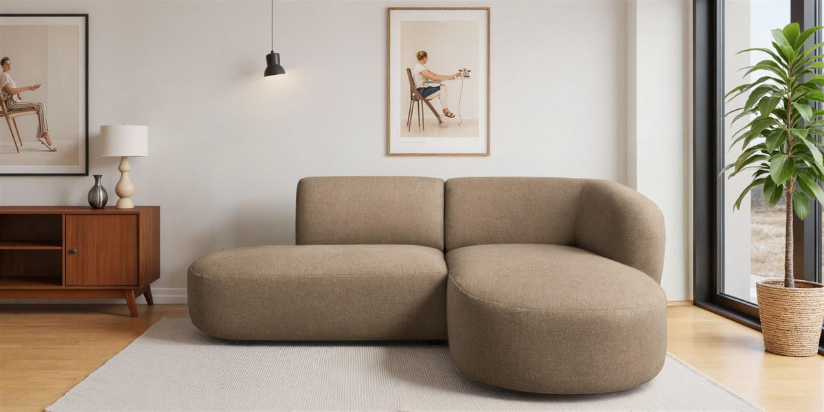 ECKSOFA Babette - Hellbraun, Holzwerkstoff/Textil (242/188cm) - Fun Möbel