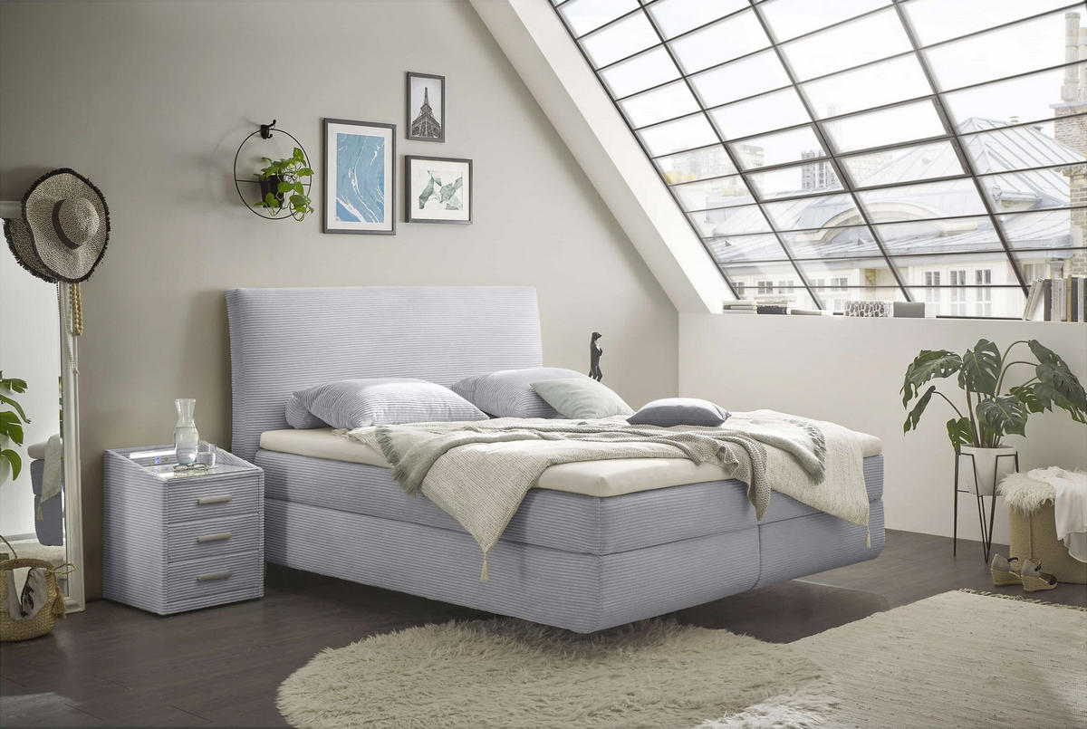 BOXSPRINGBETT 180x200, 7‑Zonen-Tonnentaschenfederkern & H30-Topper, Cordbezug - Beige/Creme, Kunststoff/Textil (180/200cm) - ed exciting design