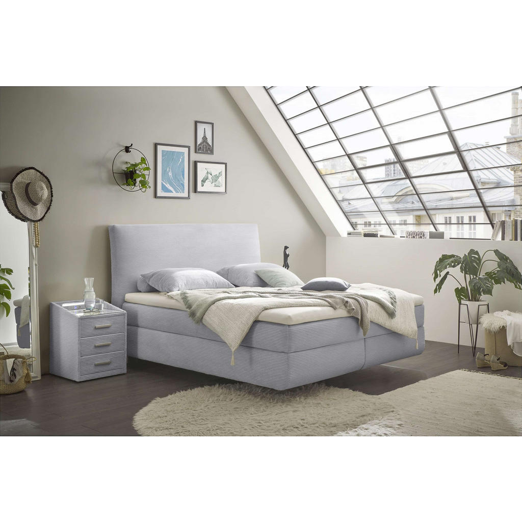 Thumbnail - ed exciting design Boxspringbett, Hellgrau, Textil, Uni, H3 + H4, 7-Zonen, Füllung: Taschenfederkern, 180x200 cm, Schlaf...
