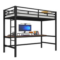 HOCHBETT aus Metall 90x200 cm Schwarz mit Schreibtisch, LED-Lichtleiste, Steckdose, USB und Typ-C - Schwarz, Metall (140/190cm) - Modfu