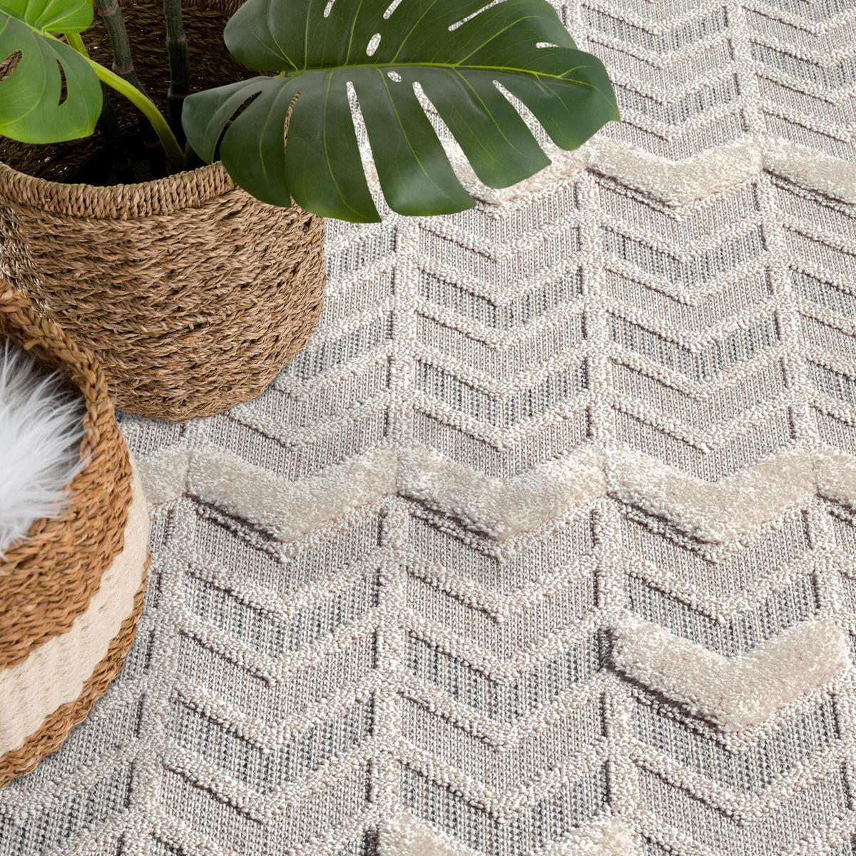 KURZFLOR-TEPPICH Valencia 920 Creme 200x290 cm - Blau/Creme, Textil (200/290cm) - carpet city