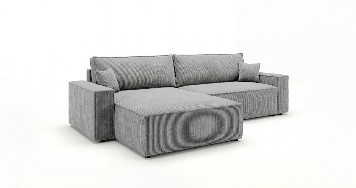 ROHOVÁ pohovka VIENNA levá šedá manšestr Poso 55 - funkce spaní, úložný prostor - šedá, textil (285/185cm) - Cornero
