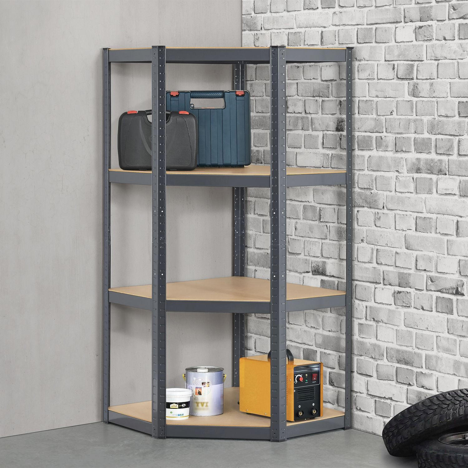 Thumbnail - Juskys Eckregal, Grau, Metall, 75x160x75 cm, Freizeit, Heimwerken, Werkstatt