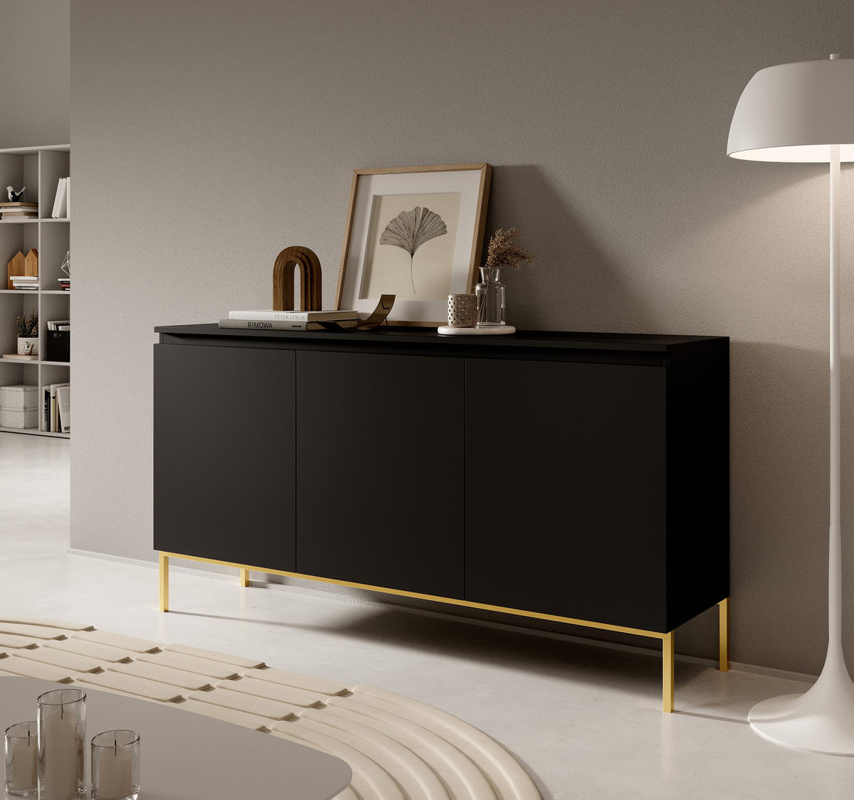 SIDEBOARD Bemmi Schwarz mit goldenen Metallbeinen 150 cm - Goldfarben/Schwarz, Holzwerkstoff/Metall (150/77/35cm) - Selsey