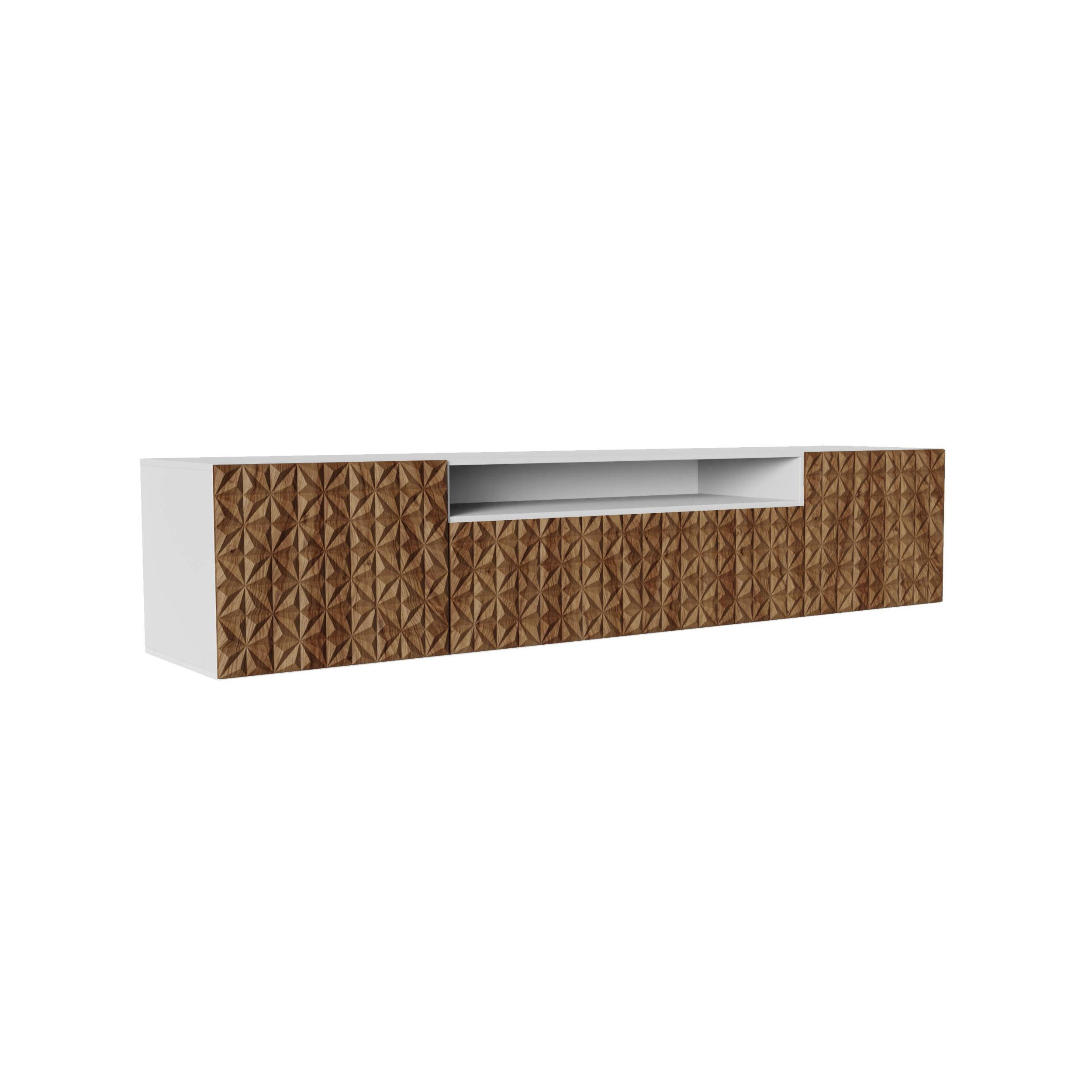 Meblini Tv-Schrank Weiß, Wildeiche 200x40x41 cm