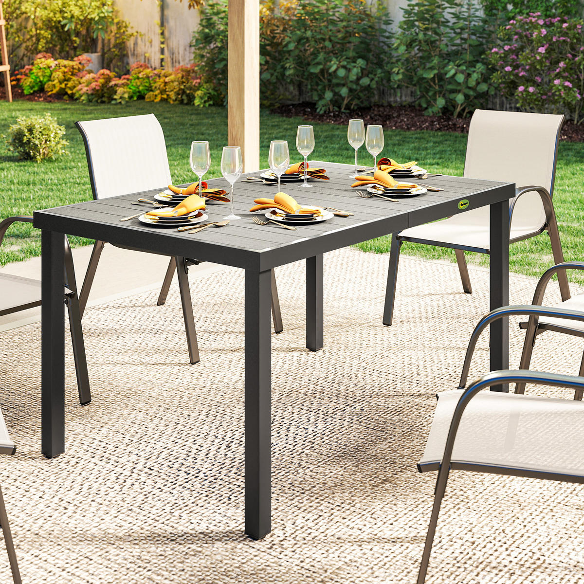 GARTENTISCH DE-14185 140x90 cm mit Lattenrost Grau - Grau, Metall (140/90/74cm) - ComfortXL